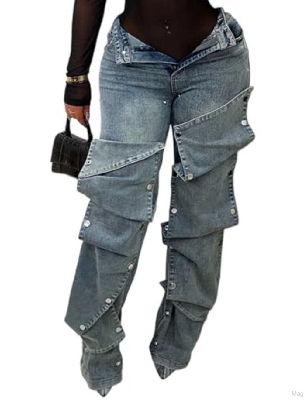 Y2K Detachable Patchwork Stacked Cargo Jeans High Rise Straight Leg Streetwear